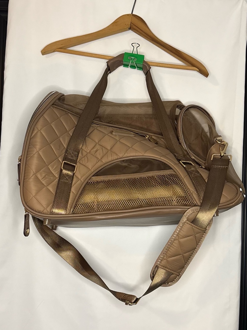 Quilted Metallic Brown Shoulder Bag with Detachable Strap